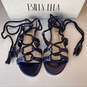 Anthropologie Billy Ella NIB Lucerna Blue Metallic Strappy Rope Leather Sandals